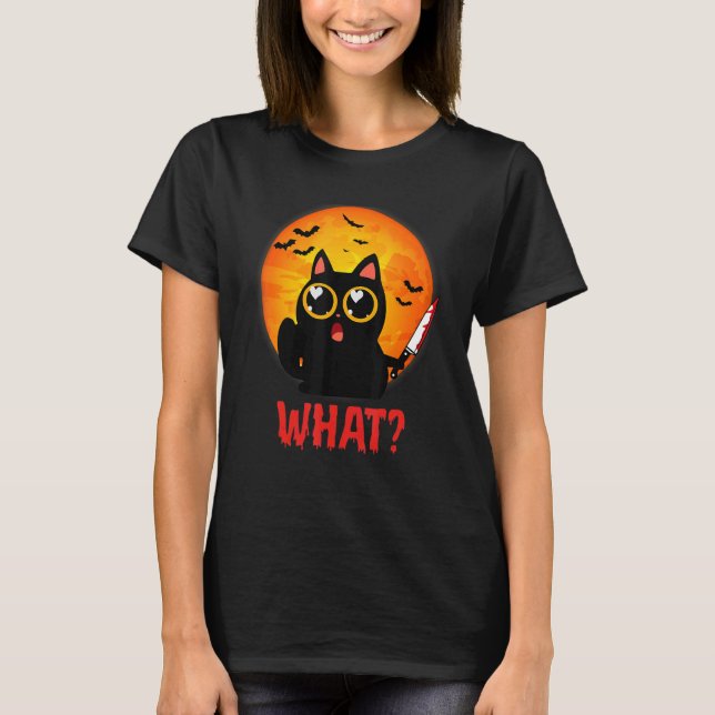 Camiseta Gato Que Gato Negro Assassino Com Faca Halloween (Frente)