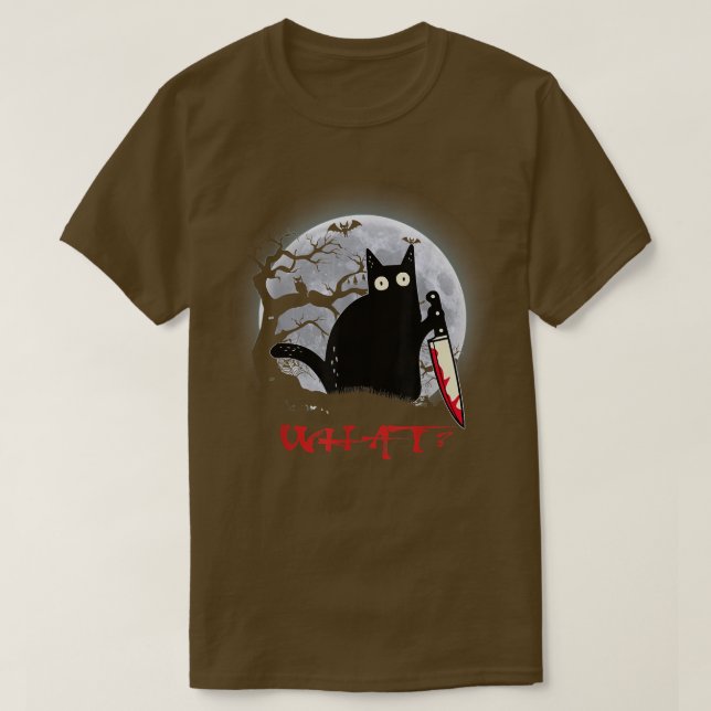 Camiseta Gato Que Gato Negro Assassino Com Faca Halloween (Frente do Design)