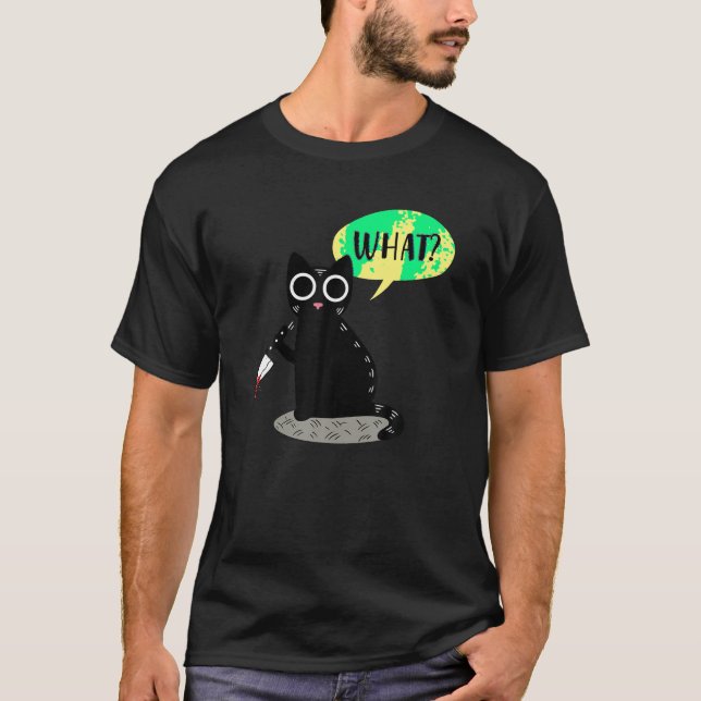 Camiseta Gato Que Gato Negro Assassino Engraçado Com Mata D (Frente)