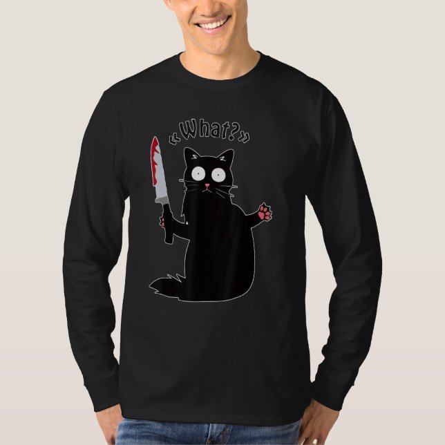 Camiseta Gato Que Gato Negro Ca Assassino Com Faca (Frente)
