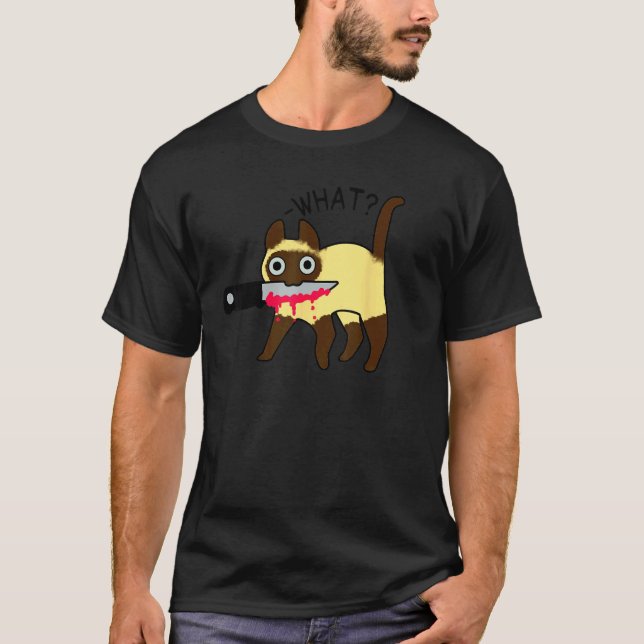 Camiseta Gato Que Gato Siamesa Assassinato Com Faca Hallowe (Frente)