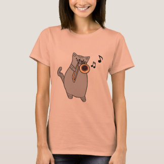 Camiseta Gato que joga o Trombone - T do presente do músico