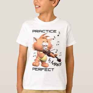 Camiseta Gato que joga t-shirt das meninas do violino "
