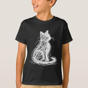 Camiseta Gato Rabiscado Arte Minimalista Japonesa Linha