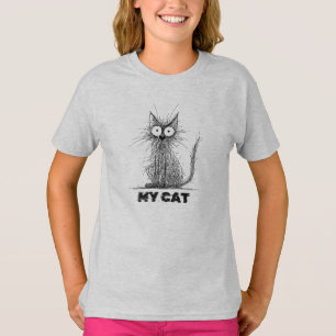 Camiseta Gato Rabiscado Desgrenhado – Minimalismo Caprichos