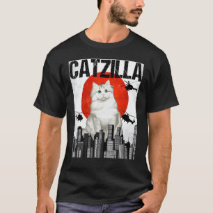 Camiseta Gato Ragamuffin Catzilla Japonês Vintage Engraçado