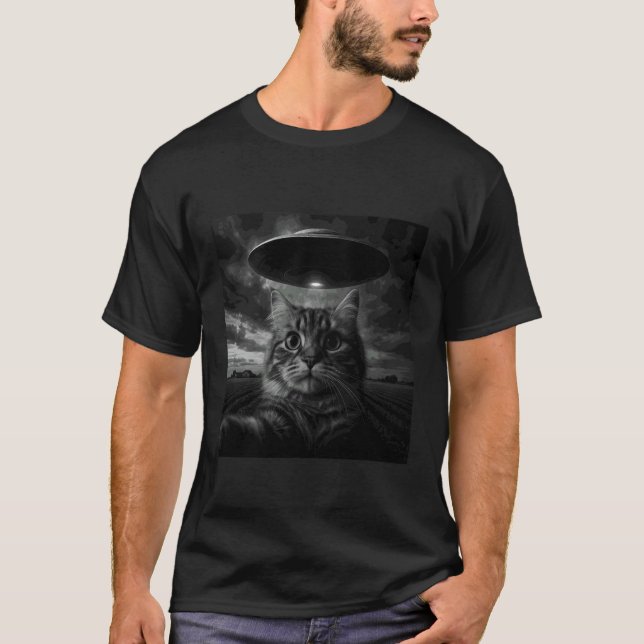 Camiseta Gato Ragamuffin Selfie com OVNI (Frente)