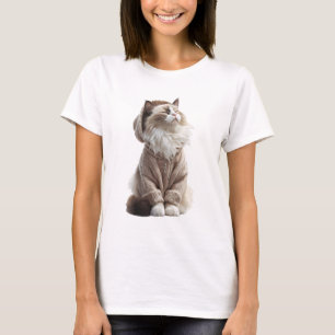 Camiseta Gato Ragdoll Adorável Vestindo Bege Aconchegante