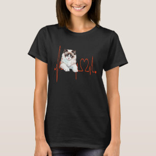 Camiseta Gato Ragdoll Batimento Cardíaco EKG Eu Amo Meu Gat