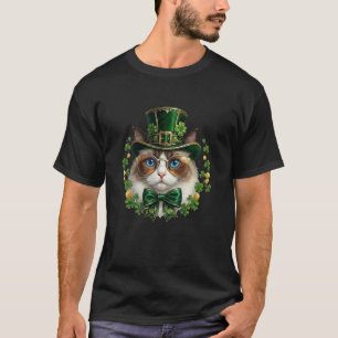 Camiseta Gato Ragdoll Chapéu de Leprechaun Óculos Dia de Sã