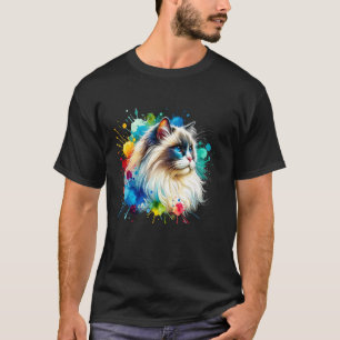 Camiseta Gato Ragdoll Fofo Arte de respingo colorido em aqu