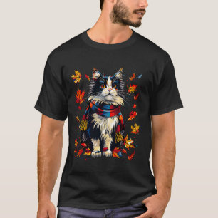 Camiseta Gato Ragdoll Folhas de Outono Retrô Temporada de O