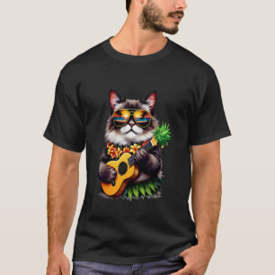 Camiseta Gato Ragdoll Havaiano & Ukulele de Abacaxi Verão V