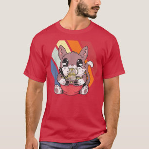 Camiseta Gato Ramen Anime Kawaii Engraçado Comendo Noodles