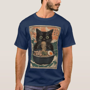 Camiseta Gato Ramen Arte Japonês Grande Onda Kanagawa Gráfi