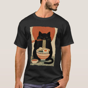 Camiseta Gato Ramen Estético Japonês Arte Ukiyo-e Anime