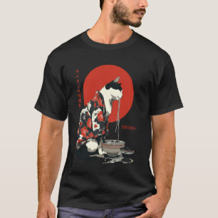 Camiseta Gato Ramen Estético Japonês Arte Ukiyo-e Retrô
