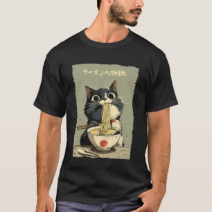 Camiseta Gato Ramen Estético Japonês Ukiyo-e Arte Anime