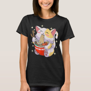 Camiseta Gato Ramen Japonês Estilo Vintage Kawaii