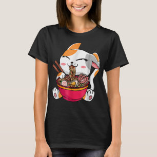 Camiseta Gato Ramen Japonês Estilo Vintage Kawaii