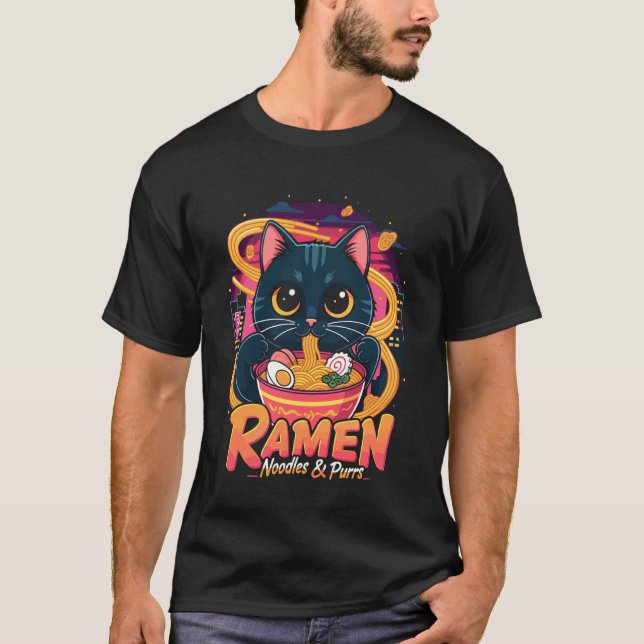 Camiseta Gato Ramen - Macarrão & Ronronares (Frente)