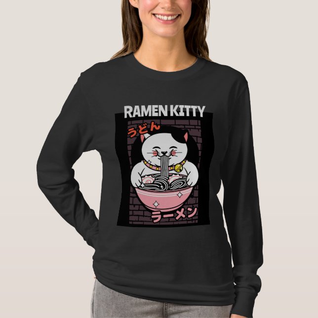 CAMISETA GATO RAMEN NOODLES GATINHO T-SHIRTS DE SOPA CAMISE (Frente)