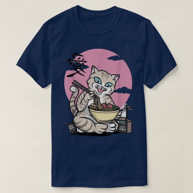 Camiseta gato ramen ramen ramen macarrão gato gato comendo  (Frente do Design)