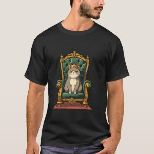 Camiseta Gato Real no Trono Projeto de Coroa Divertida