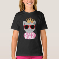 Camiseta Gato Rei Com Coroa E Óculos De Sol