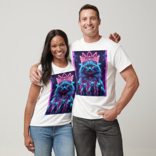Camiseta Gato Rei Neon e Gatinhos Fofos Arte Pop Neon Vib