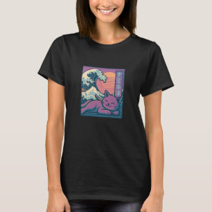 Camiseta Gato Relax Vaporwave Sol e Onda do Mar Estética Re