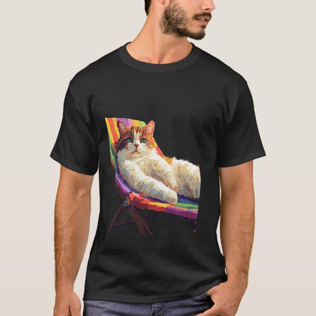 Camiseta Gato Relaxado Relaxando Em Rede Colorida (Frente)