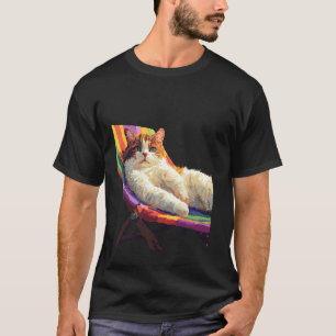 Camiseta Gato Relaxado Relaxando Em Rede Colorida