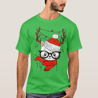 Camiseta Gato Rena Santa Luz de Natal Gato amante do Natal 