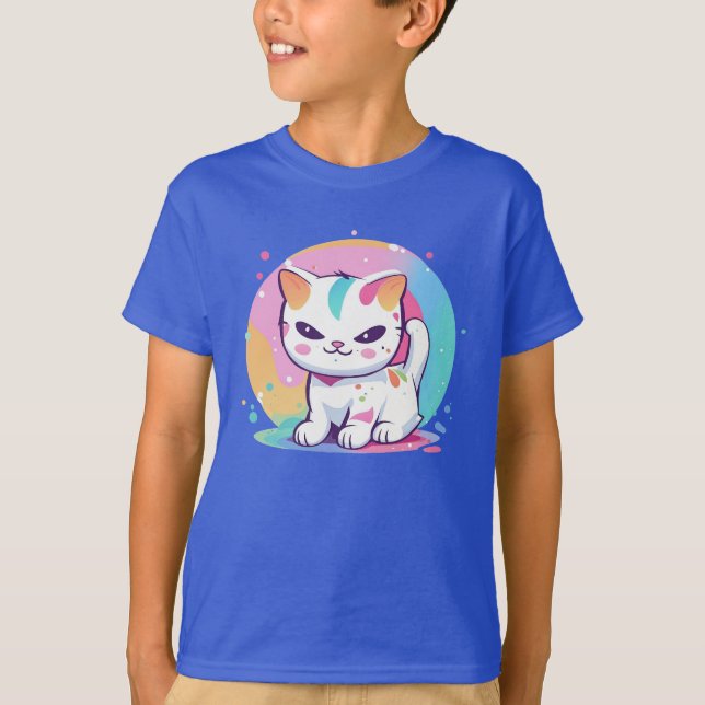 Camiseta Gato Reproduzível com Pontos Coloridos (Frente)