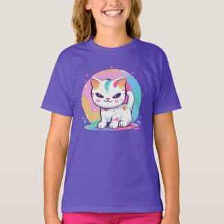 Camiseta Gato Reproduzível com Pontos Coloridos