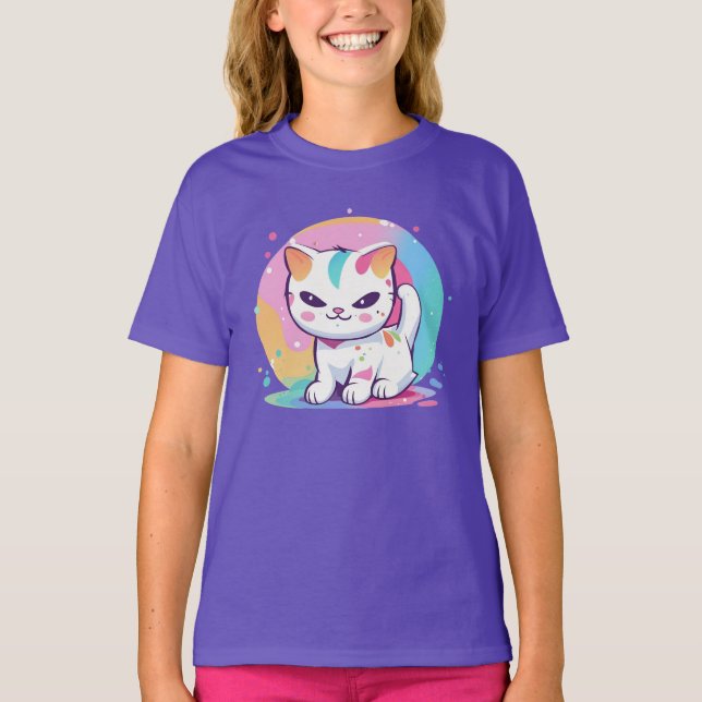 Camiseta Gato Reproduzível com Pontos Coloridos (Frente)