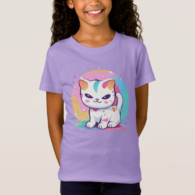 Camiseta Gato Reproduzível com Pontos Coloridos (Frente)