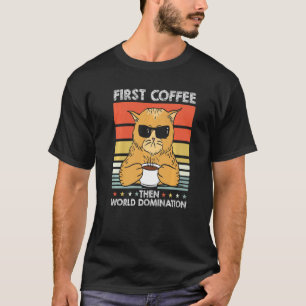 Camiseta Gato Retro Café Óculos de Sol Proprietário de Pet 