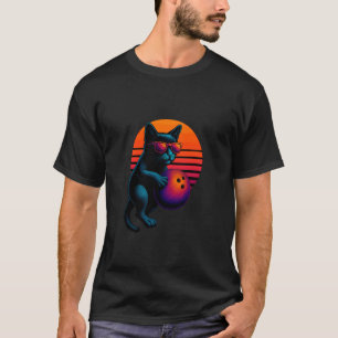 Camiseta Gato Retro Com Bola de Boliche Jogador de Boliche