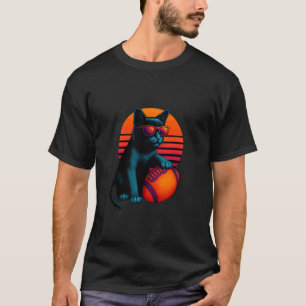 Camiseta Gato Retro Com Bola De Futebol Americano Pla