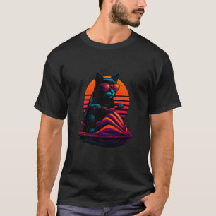 Camiseta Gato Retro com Jet Ski Passeio de Piloto de Água