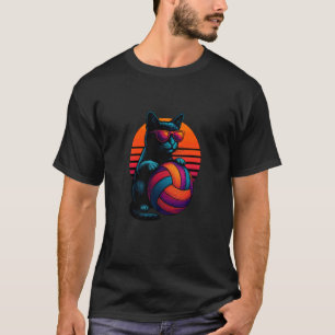 Camiseta Gato Retro com Jogador de Volei de Bola Colorida