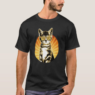 Camiseta Gato Retro Com Óculos De Sol De Piloto Ilustração