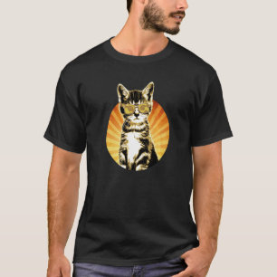 Camiseta Gato Retro Com Óculos De Sol De Piloto Ilustração 