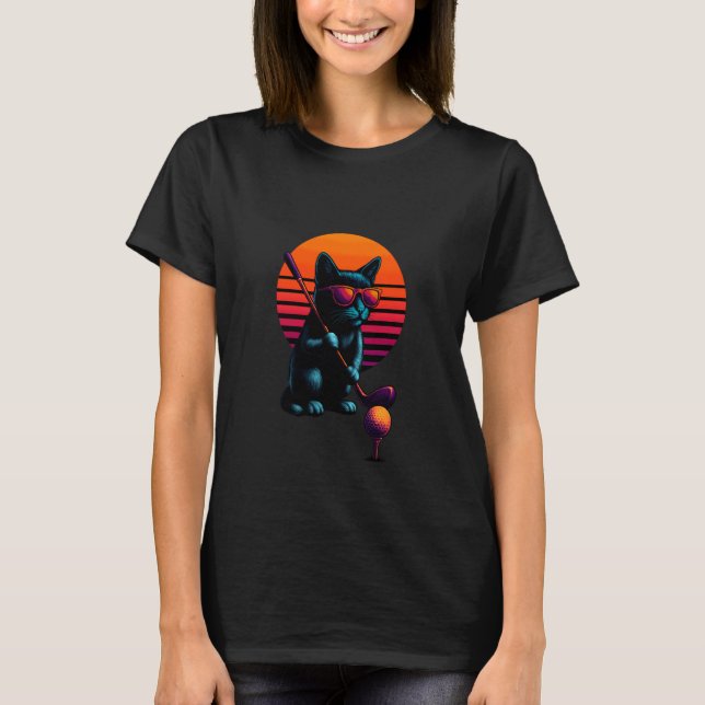 Camiseta Gato Retro Com Taco de Golfe Jogando Golfe Golfist (Frente)
