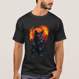 Camiseta Gato Retro Com Tochas Chamas Dança Fogo Dançarino
