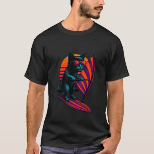 Camiseta Gato Retro Com Vela Listrada Wind Surfing Surfista