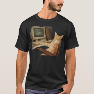 Camiseta Gato Retro de Computador Engraçado Ciência