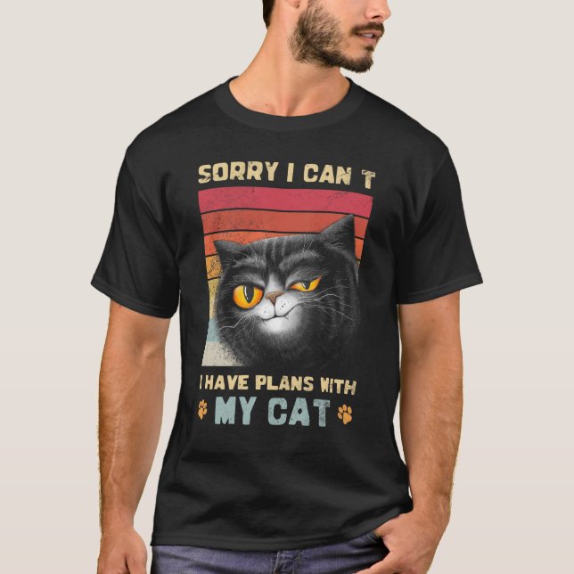 Camiseta Gato Retro Desculpe Não Posso Ter Planos Meus Gato (Frente)